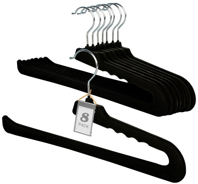 Main image of Velvet Pant Hangers Open End,8 Pack Non Slip Black Felt Trouser Hangers