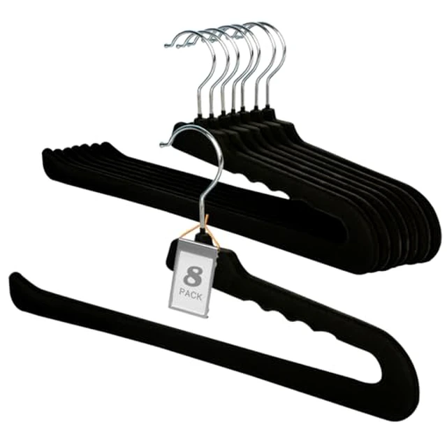 Alt view image 2 of 5 - Velvet Pant Hangers Open End,8 Pack Non Slip Black Felt Trouser Hangers