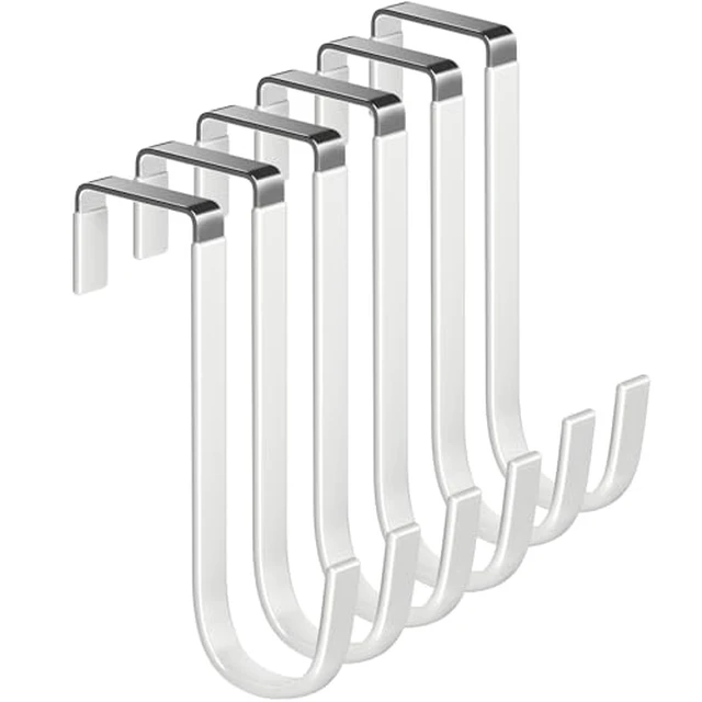 Alt view image 3 of 4 - Mars-Rock Single Over Door Steel Hooks 2 Pack Fit 1-3/8" Door 5.5" White