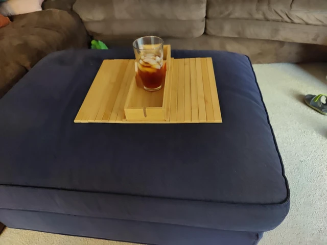 Alt view image 3 of 6 - Bamboo Sofa Armrest Tray - Couch Arm Tray with Detachable Couch Cup Holder - 2 in 1 Anti-Slip Foldable Sofa Armchair Caddy Table - Cup Holder for Drinks Cellphone Snacks, Remote
