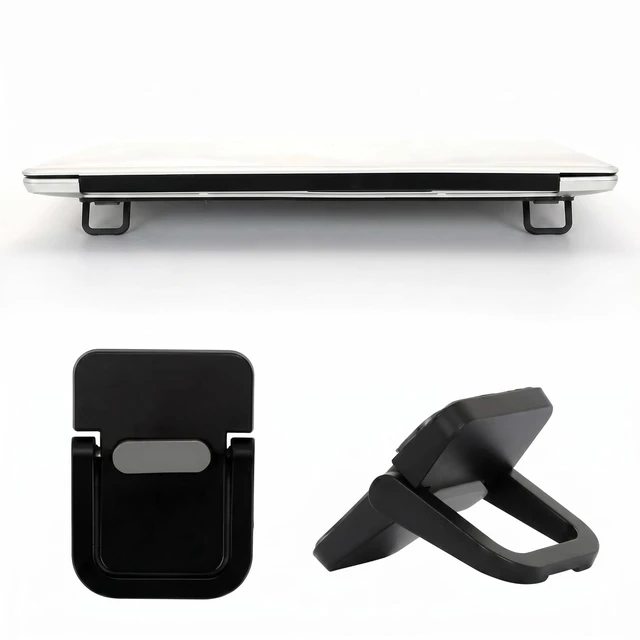 Main image of 2 Pcs Self-Adhesive Laptop Riser, Foldable Invisible Laptop Stand, Black ABS Portable Notebook Lift Feet for Laptop, Keyboard and Tablet