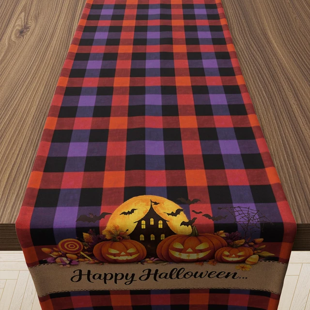 Main image of Halloween Decorations - Happy Halloween Checkered Table Runner | Halloween Party Favors Home Decor - Halloween Tablecloth Backdrop for Fall Kitchen Dining Indoor Outdoor Decorations