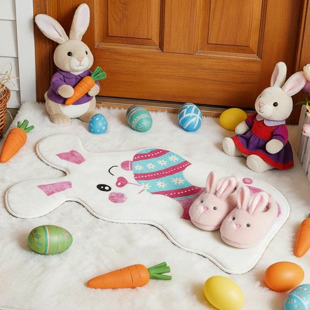 Main image of Easter Door Mat Rabbit Bunny Welcome Doormat Indoor Outdoor Spring Rabbit Door Mats Layered Front Door Rugs Entrance Non-Slip Floor Mats for Vintage Rustic Yard Home Party Decor
