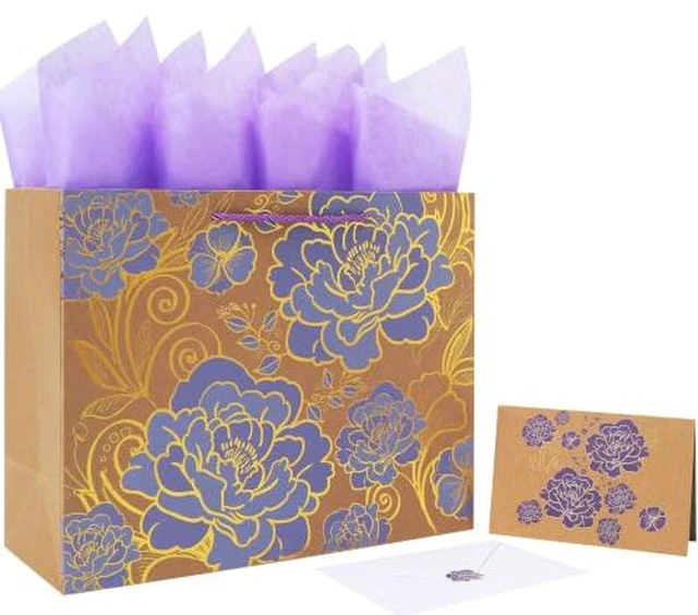Alt view image 5 of 6 - 13" Large Rose Purple Gift Bag Set with Greeting Card and Tissue Paper for Women or Girls for Celebrating Birthdays, Mother's Day, Valentine's Day, Weddings, Anniversaries