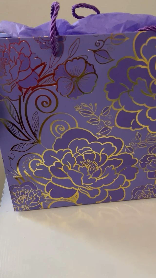 Alt view image 6 of 6 - 13" Large Rose Purple Gift Bag Set with Greeting Card and Tissue Paper for Women or Girls for Celebrating Birthdays, Mother's Day, Valentine's Day, Weddings, Anniversaries