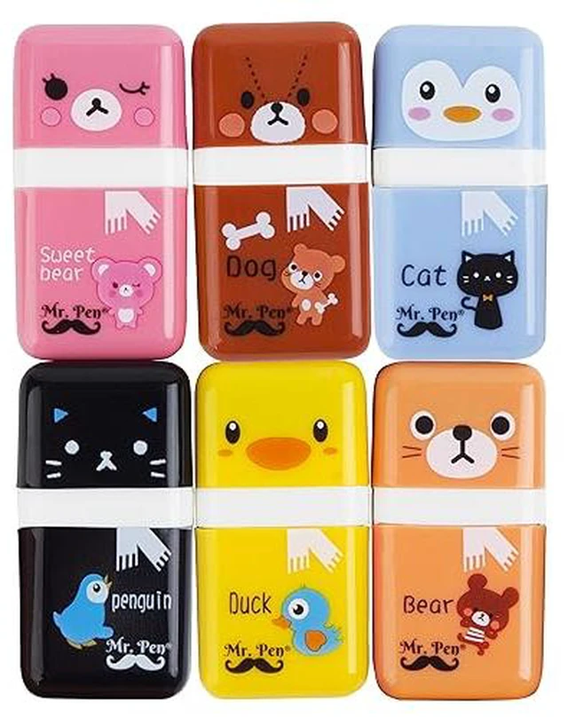 Alt view image 2 of 3 - Eraser with Cover and Roller, 6 Pack, Animal Theme