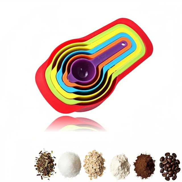 Main image of Rainbow Measuring Spoon and Cup Set, 6 Piece, Multicolor, BPA-Free Plastic, Dual Scale CUP/ML, Nesting Stackable Design for Baking and Cooking