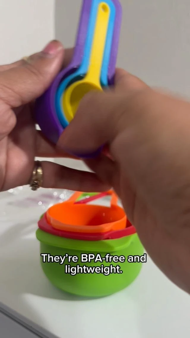 Alt view image 2 of 2 - Rainbow Measuring Spoon and Cup Set, 6 Piece, Multicolor, BPA-Free Plastic, Dual Scale CUP/ML, Nesting Stackable Design for Baking and Cooking