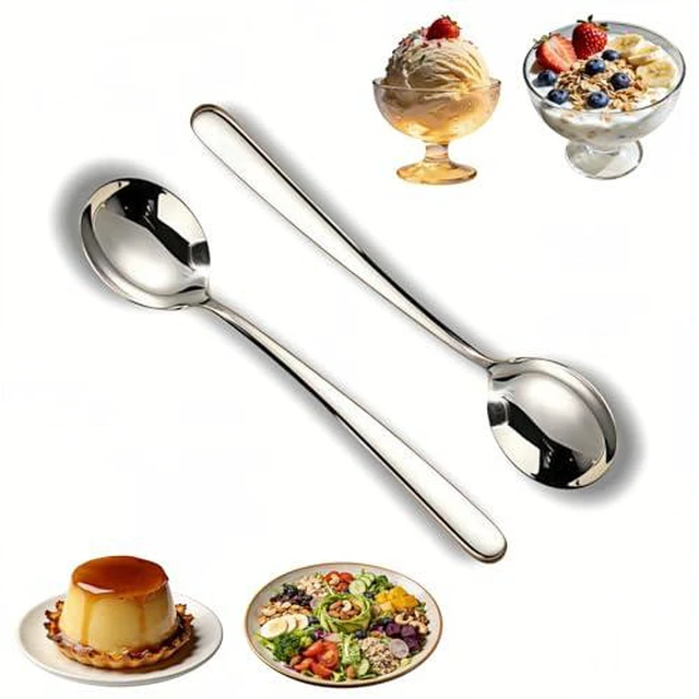 Alt view image 2 of 4 - Stainless Steel Long Handle Spoons, Mirror Polished, 8.15 Inch, Set of 2, Dishwasher Safe, for Rice, Soup, Dessert
