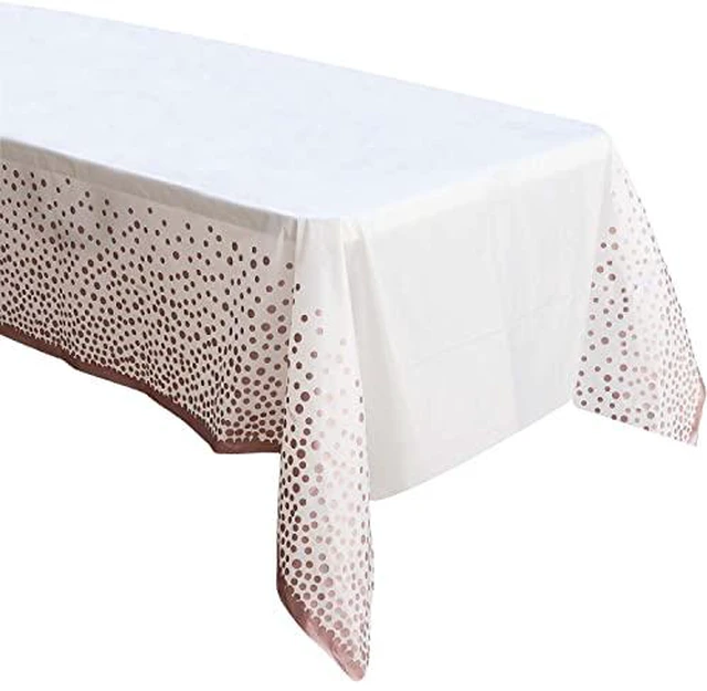 Alt view image 2 of 6 - 2 Pack Rose Gold Table Cloths for Parties Disposable Plastic Tablecloth for Birthday, Baby Shower Party Table Cover for Rectangle Tables 54 x 108 in.