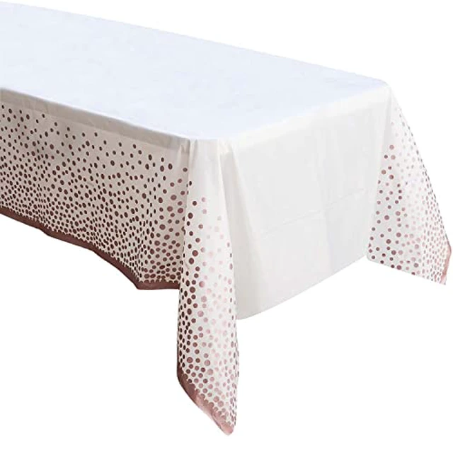 Alt view image 3 of 6 - 2 Pack Rose Gold Table Cloths for Parties Disposable Plastic Tablecloth for Birthday, Baby Shower Party Table Cover for Rectangle Tables 54 x 108 in.