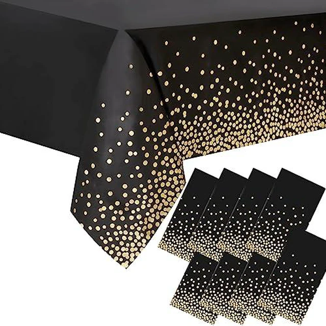 Alt view image 2 of 5 - 2 Packaging Black and Gold Plastic Tablecloth, 54 inch x108 inch Rectangular Disposable dot Party Table Cover, Suitable for Birthday, Graduation, Restaurant, Wedding Decoration Tablecloth