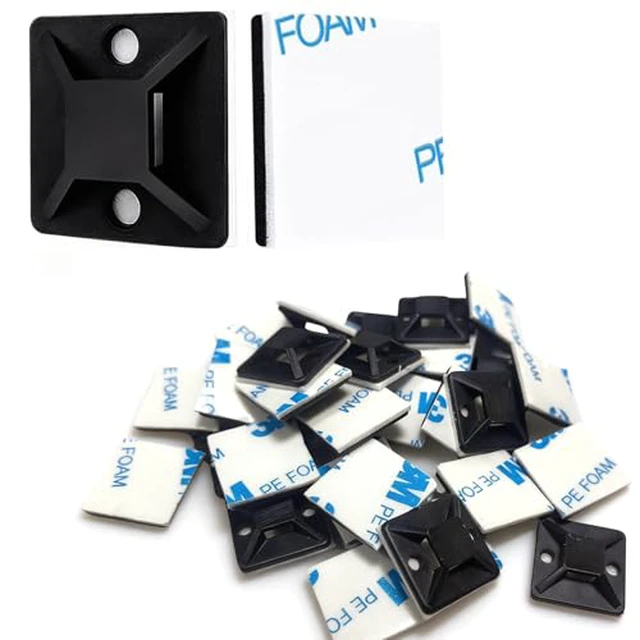 Alt view image 2 of 3 - 3/4" Zip Tie Mounts - 60 PCS Self Adhesive Cable Tie Mounts Wire Cable Anchors Squares Holders for Cable Management Outdoor Indoor (Black, 60PCS- 3/4INCH)