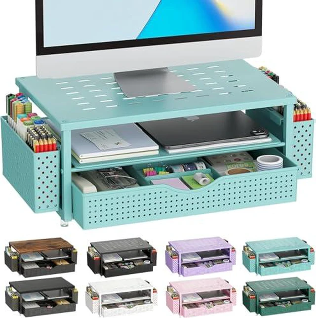 Alt view image 3 of 6 - Monitor Stand with Drawer and 2 Pen Holders