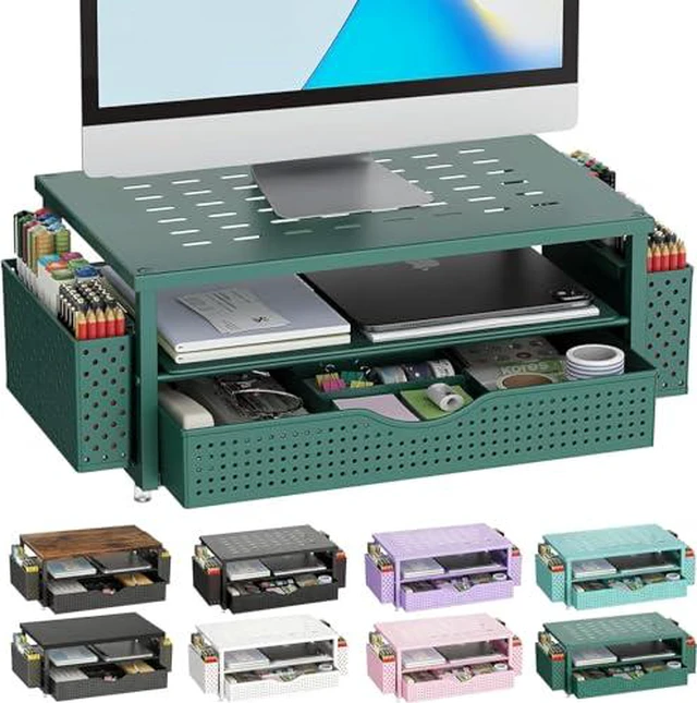 Alt view image 4 of 6 - Monitor Stand with Drawer and 2 Pen Holders