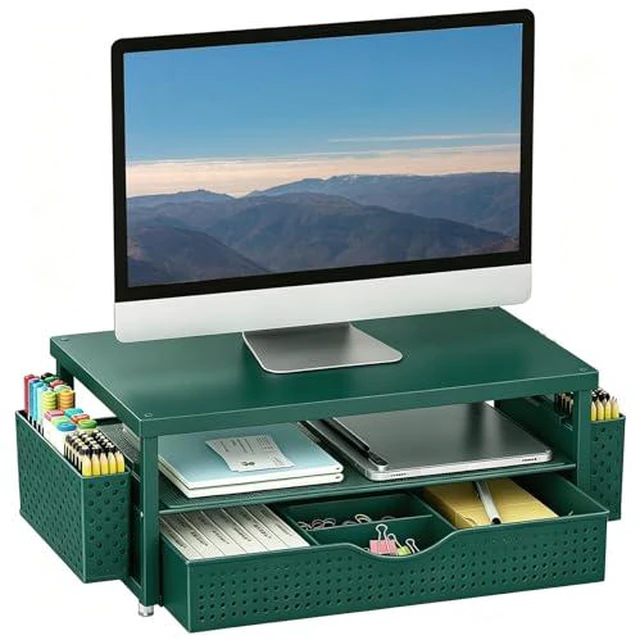 Alt view image 6 of 6 - Monitor Stand with Drawer and 2 Pen Holders