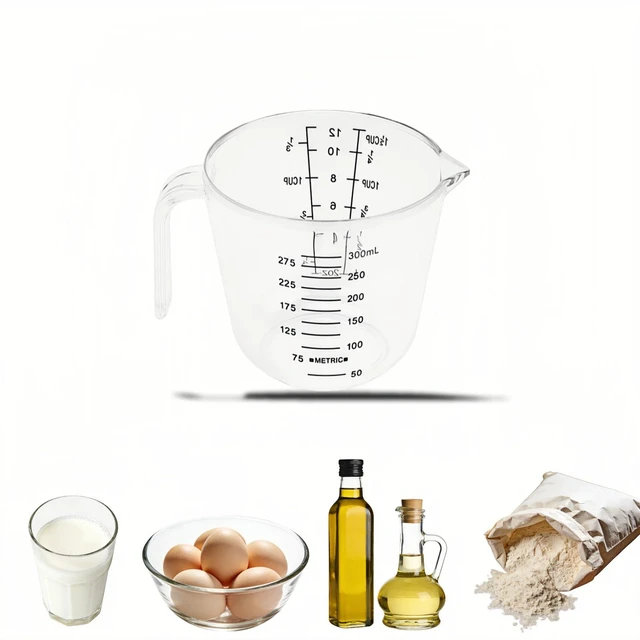 Main image of BPA-Free Plastic Measuring Cup 300ml/1 ½ Cup Clear with Dual ml/cup Marks, Heat-Resistant 0-176°F, V-Shaped Spout for Drip-Free Pouring, Comfort Grip Handle for Baking & Cooking