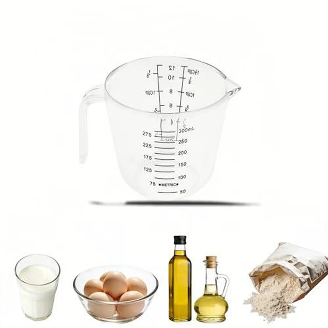 Alt view image 2 of 2 - BPA-Free Plastic Measuring Cup 300ml/1 ½ Cup Clear with Dual ml/cup Marks, Heat-Resistant 0-176°F, V-Shaped Spout for Drip-Free Pouring, Comfort Grip Handle for Baking & Cooking