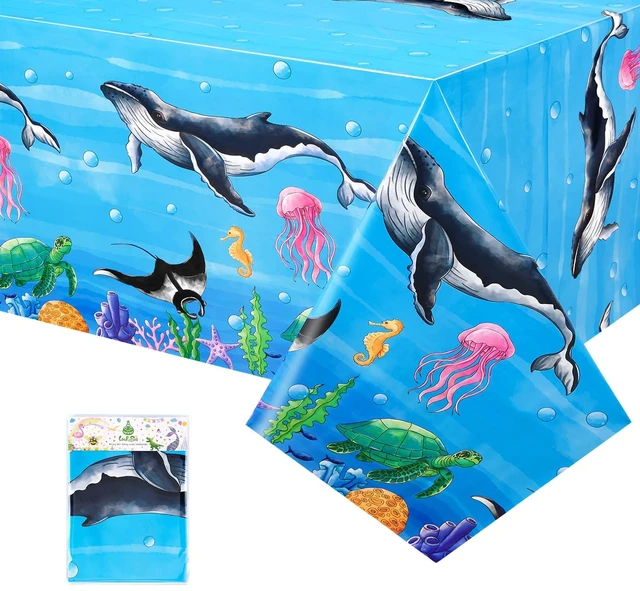 Main image of 1PCS Ocean Table Cloth - Shark Birthday Party Decorations Under The Sea Table Cover Blue Ocean Party Supplies for Kids Sea Animal Theme Birthday Decor 54 x 108