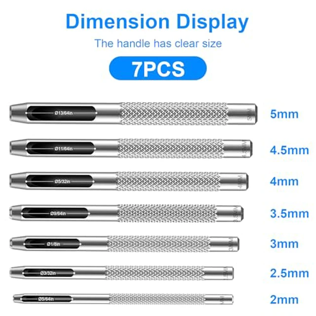 Alt view image 3 of 6 - 7PCS Hollow Leather Hole Punch Set, Maugruy 25mm Round Punch Hole Tool