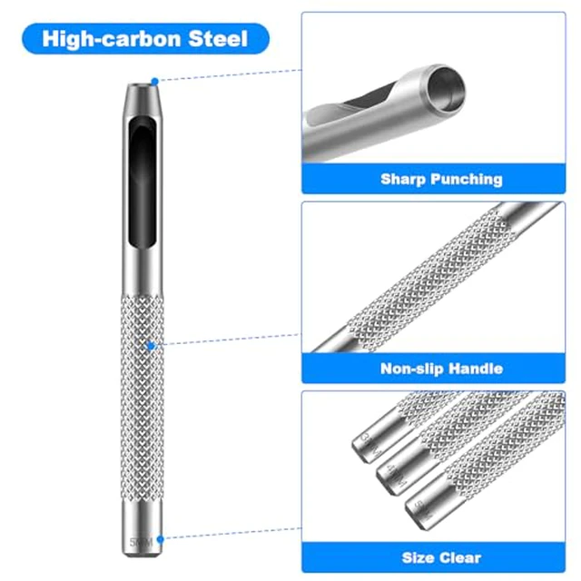 Alt view image 5 of 6 - 7PCS Hollow Leather Hole Punch Set, Maugruy 25mm Round Punch Hole Tool