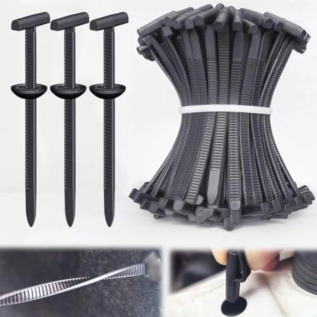Alt view image 2 of 5 - 150Pcs Upgraded Nylon Universal Cable Tie Buckles for Car, Aymier Heavy Duty T Rivet Zip Ties, Double-Side Self-Locking Automotive Zipper Clips for Fender Trunk Bumper Repair, Home, Garage