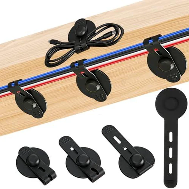 Alt view image 2 of 2 - 12Pcs Silicone Cable Straps, Self Adhesive Cable Management Under Desk, Reusable Cable Clip, Wire Organizers for Cords, Cord Holder for Home, Kitchen, Office, Bedroom, Car (Black)