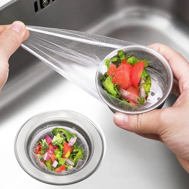 Alt view image 2 of 2 - 300 Pack Kitchen Sink Strainer Mesh Bags Anti-Clogging Disposable Sink Drain Covers that Trap Food Scraps, Leftovers, Hair & Debris. Ultra-Fine Sink Filter Nets Fit Most Sink Strainers.