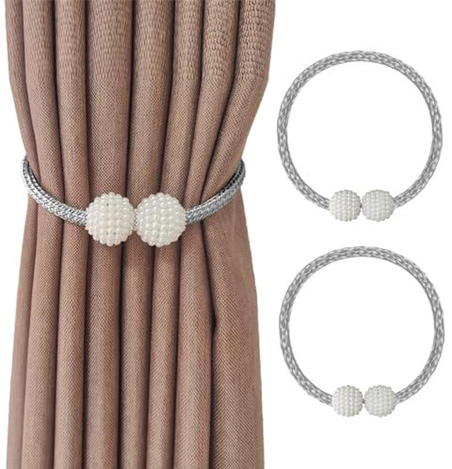 Alt view image 2 of 6 - 2 Curtain Tiebacks Holdbacks Magnetic Buckle Woven Tie Hold Back Clips Rope Holder Tieback Holdback Curtains Decoration Pearl Grey