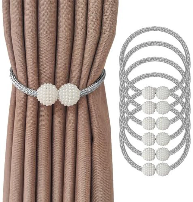Alt view image 3 of 6 - 2 Curtain Tiebacks Holdbacks Magnetic Buckle Woven Tie Hold Back Clips Rope Holder Tieback Holdback Curtains Decoration Pearl Grey