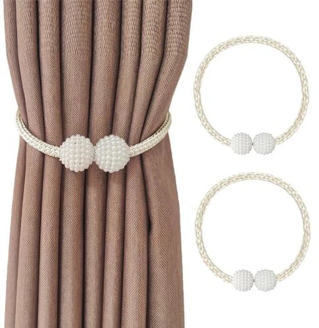 Alt view image 4 of 6 - 2 Curtain Tiebacks Holdbacks Magnetic Buckle Woven Tie Hold Back Clips Rope Holder Tieback Holdback Curtains Decoration Pearl Grey