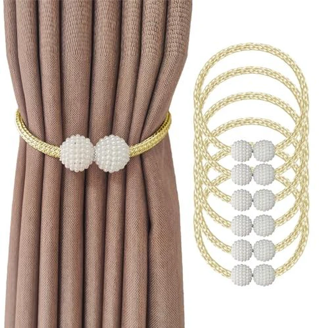 Alt view image 5 of 6 - 2 Curtain Tiebacks Holdbacks Magnetic Buckle Woven Tie Hold Back Clips Rope Holder Tieback Holdback Curtains Decoration Pearl Grey