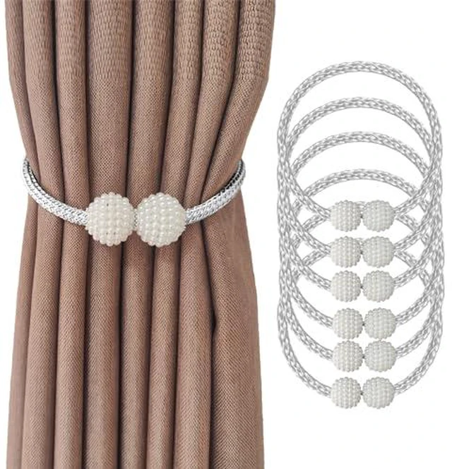 Alt view image 6 of 6 - 2 Curtain Tiebacks Holdbacks Magnetic Buckle Woven Tie Hold Back Clips Rope Holder Tieback Holdback Curtains Decoration Pearl Grey
