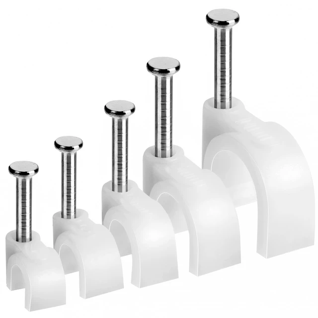 Main image of Cable Clips with Steel Nails - White, 360 pcs, 4mm-10mm, Universal Cable Clips
