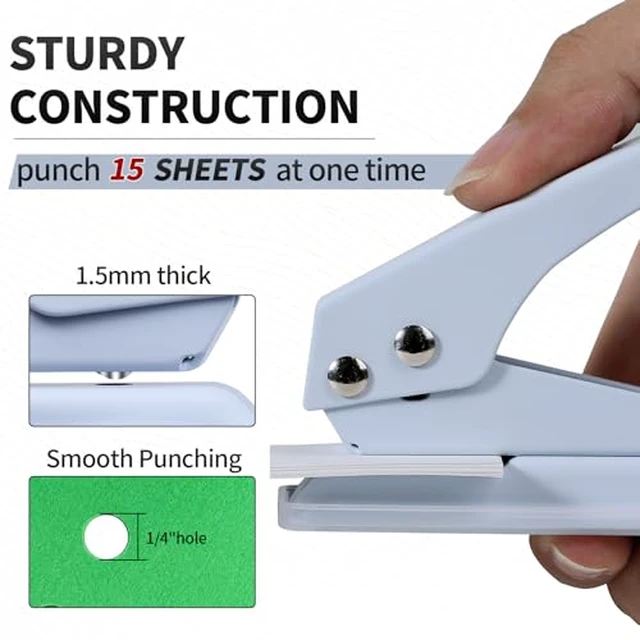 Alt view image 5 of 6 - Hole Punch Heavy Duty, 1/4 in Single Hole Punch for Crafts, One Hole Paper Puncher & Perforadora de Papel, Easy and Smooth Punching for Classroom & Office Tasks, Crafts
