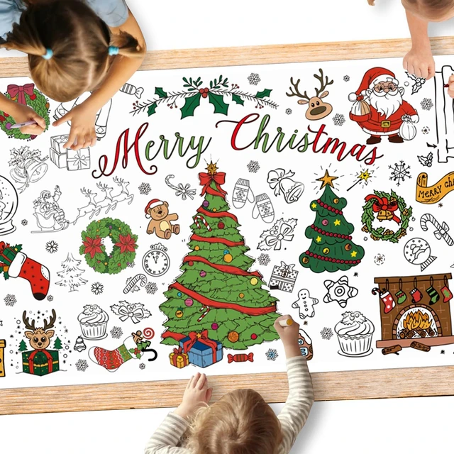 Main image of Christmas Crafts for Kids, Giant Christmas Coloring Tablecloth, Jumbo Paper Coloring Poster Banner for Home Classroom Party Activities Xmas Gifts for Kids Paper Banner Table Cover 72" x 31"