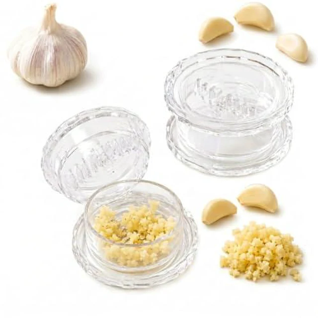 Alt view image 2 of 2 - Transparent Manual Garlic Twister & Mincer, 2-Pack Multi-Functional Grinder for Garlic, Onion, Ginger, Herbs, Nuts, Impact Resistant Kitchen Gadget