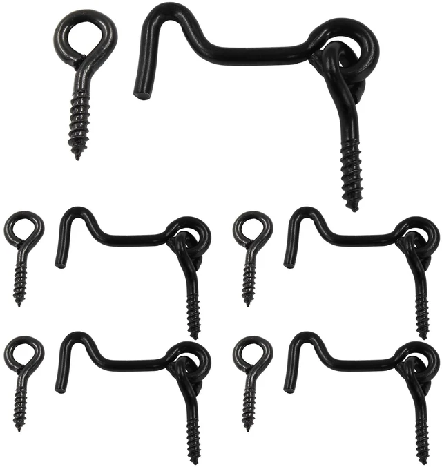 Main image of 5 Pcs Cabin Hook Eye Latch 1.7" Steel Swivel Gate Window Black