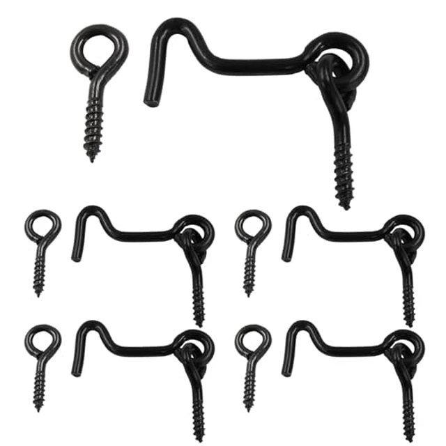 Alt view image 2 of 2 - 5 Pcs Cabin Hook Eye Latch 1.7" Steel Swivel Gate Window Black
