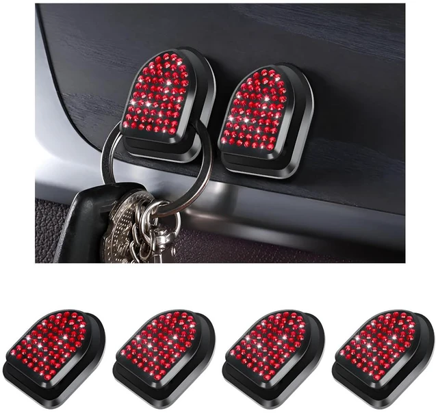 Main image of 4 PCS Bling Car Mini Hooks, Cute Rhinestone Adhesive Back Seat Auto Hangers, Multifunctional Crystal Hanging Storage Hook for Vehicle Dashboard Wall Hat Coat Towel Key (Red)