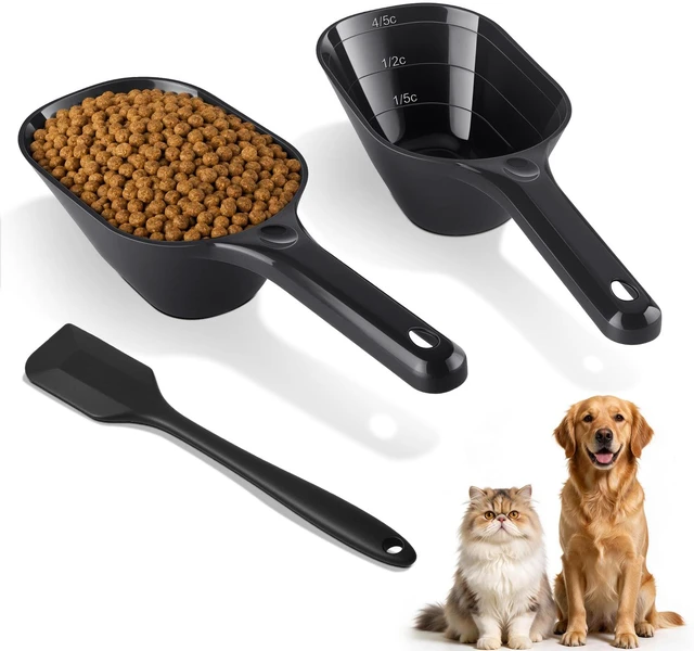 Main image of Dog Food Scoop Set with Silicone Can Scraper, 2 Measuring Cups for Pets