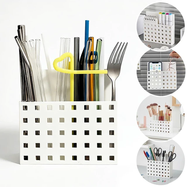 Main image of Holder for Cabinet Door Organizer,with Multi-functional Magnetic Magnet & Adhesive,small Straw Organizer Kitchen Cabinet Storage Basket for Fridge Counter Cupboard Makeup Brush Stationery