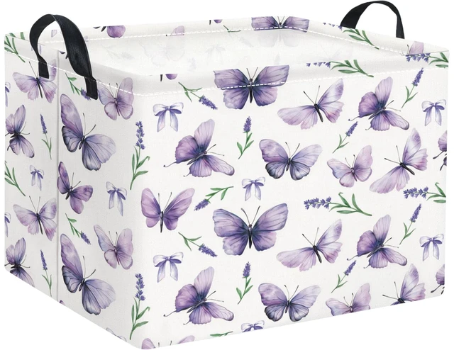Main image of Rectangular Baby Kids Storage Basket for Home Kitchen Girls Cute Storage Bin Organizer Room Decor(Lavender Butterfly)