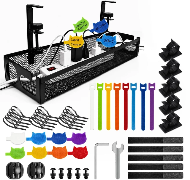 Main image of Under Desk Cable Management Tray, No Drill Clamp-On Metal Mesh Cable Tray, 15.35 Inch Under Desk Cable Tray with Cable Clips for Power Strip, Cords & Desk Setup