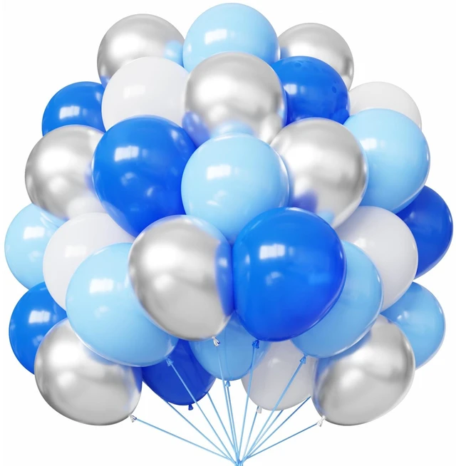 Main image of Hiquaty Blue and Silver Balloons,50pcs 12 Inch Blue and White Balloons