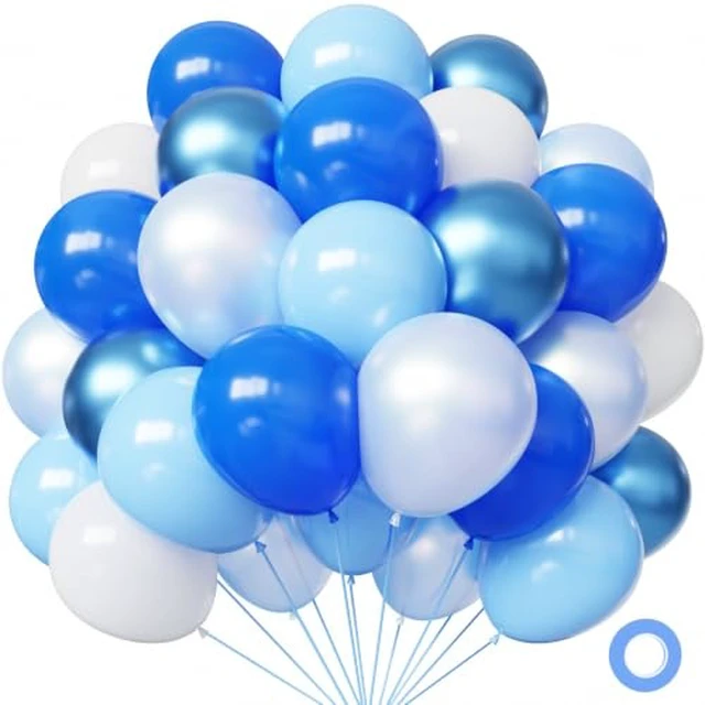 Alt view image 3 of 6 - Hiquaty Blue and Silver Balloons,50pcs 12 Inch Blue and White Balloons
