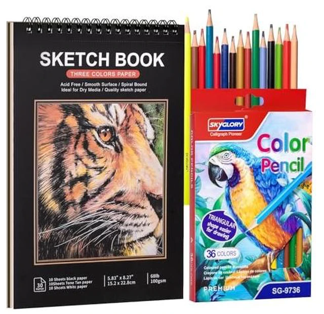 Alt view image 2 of 2 - 5.8 x 8.3In Sketch Book Set for Kids, 100 GSM Spiral Sketch Drawing Pad