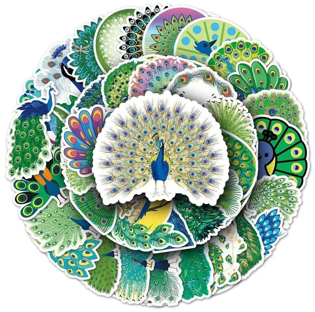 Main image of Peacock Stickers |50Pcs Peacock Waterproof Vinyl Decals for Water Bottles