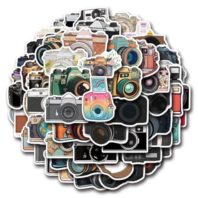 Alt view image 2 of 2 - 55 Pcs Vintage Camera Stickers Pack, Photography Camera Aesthetic Waterproof Vinyl Stickers and Decals for Scrapbook Laptop Guitar Luggage Phone Case Bike, Teens Adults Kids Gifts(Cameras)