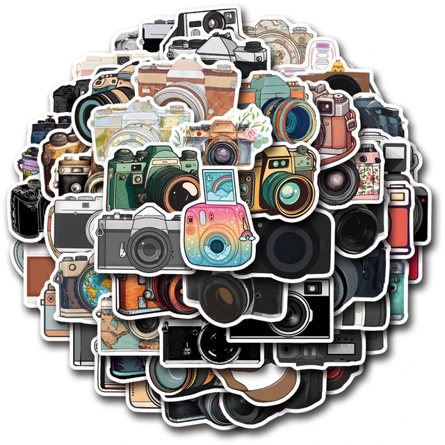 Main image of 55 Pcs Vintage Camera Stickers Pack, Photography Camera Aesthetic Waterproof Vinyl Stickers and Decals for Scrapbook Laptop Guitar Luggage Phone Case Bike, Teens Adults Kids Gifts(Cameras)